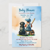 少年とブラックのラボ野球をテーマにした赤ちゃんシャワー 招待状 (正面)