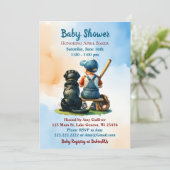 少年とブラックのラボ野球をテーマにした赤ちゃんシャワー 招待状 (スタンド正面)