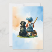 少年とブラックのラボ野球をテーマにした赤ちゃんシャワー 招待状 (裏面)