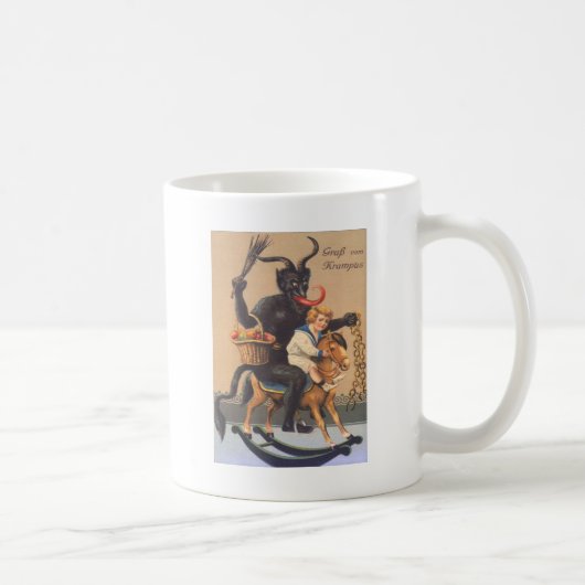 少年とホビーホースにまたがるクランプス コーヒーマグカップ (右)