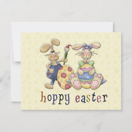 少年と女の子イースター絵画バニーのイースターエッグ カード (正面)