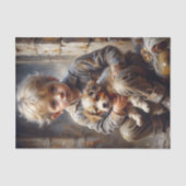 少年と子犬のレトロ風デコパージュ 薄葉紙 (正面)