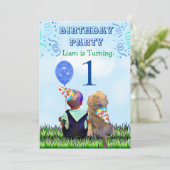 少年と彼の犬の最初の誕生日パーティー 招待状 (スタンド正面)