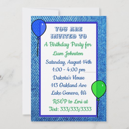 少年と彼の犬の最初の誕生日パーティー 招待状 (裏面)