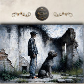 少年と忠犬　廃墟にて　青灰色のデコパージュ 薄葉紙