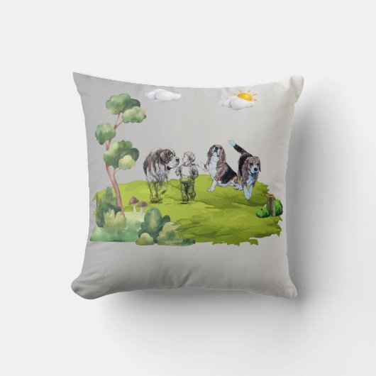 少年と犬 クッション (正面)