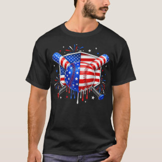 少年と男性のための野球ドリップアメリカ国旗 7月4日 Tシャツ