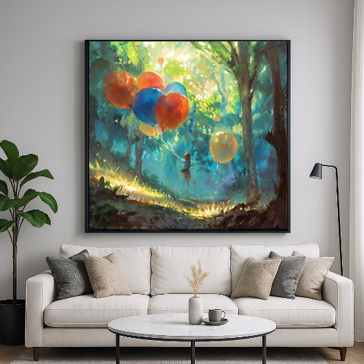 少年と風船 - カラフルな印象派 ポスター