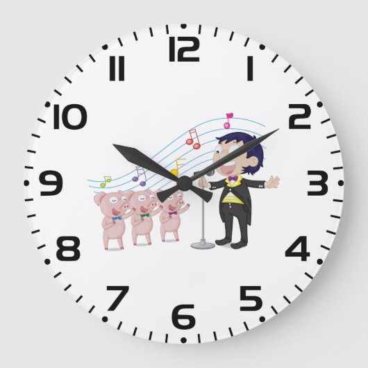 少年と3匹の豚の合唱 ラージ壁時計 (正面)