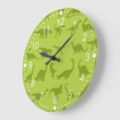 少年に可愛い緑の恐竜の姿を ラージ壁時計 (傾斜)