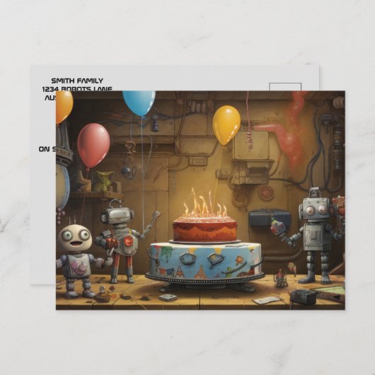 少年のおもしろい誕生日パーティーへの招待#11 インビテーションポストカード (正面/裏面)