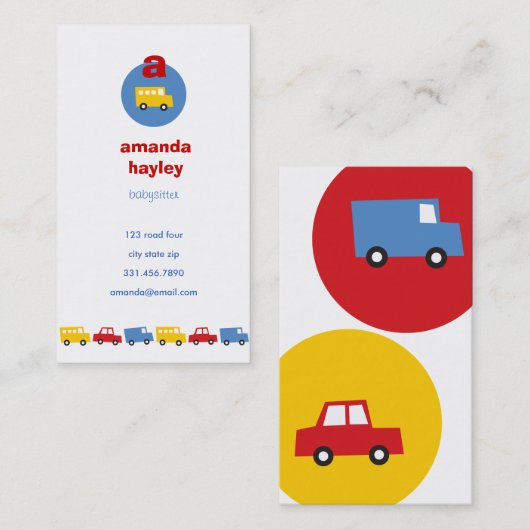 少年のおもちゃおもしろいかわいいレトロ輸送イエローバスキッド コーリングカード (正面/裏面)