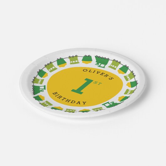 少年のおもちゃグリーンchooトレインズ子供の誕生日パーティー ペーパープレート (アングル)