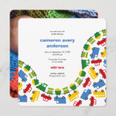 少年のおもちゃ輸送ベビー写真誕生発表 案内状 (正面/裏面)