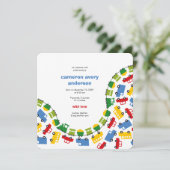 少年のおもちゃ輸送ベビー写真誕生発表 案内状 (スタンド正面)