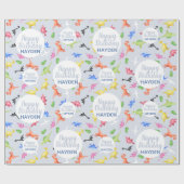 少年のかわいいハッピーバースデー恐竜の子ども ラッピングペーパー (フラット)