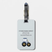 少年のかわいいブルーファームトラクターの漫画とネームキッズ ラゲッジタグ (裏面縦)