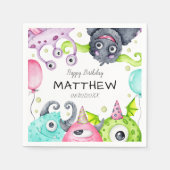 少年のかわいいモンスターハッピーバースデーパーティー スタンダードカクテルナプキン (正面)
