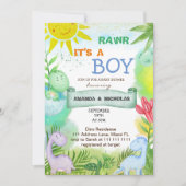 少年のかわいい恐竜の赤ちゃんシャワー 招待状 (正面)