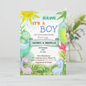 少年のかわいい恐竜の赤ちゃんシャワー 招待状 (スタンド正面)