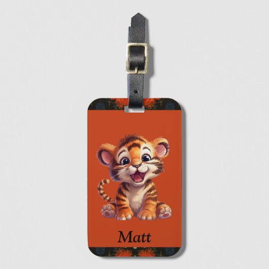 少年のかわいい虎の名札付き ラゲッジタグ (正面縦)