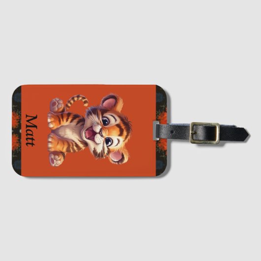 少年のかわいい虎の名札付き ラゲッジタグ (正面横)