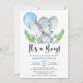 少年のかわいい象のベビーシャワー  招待状 (正面)