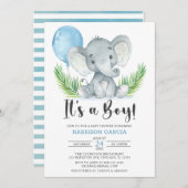 少年のかわいい象のベビーシャワー  招待状 (正面/裏面)