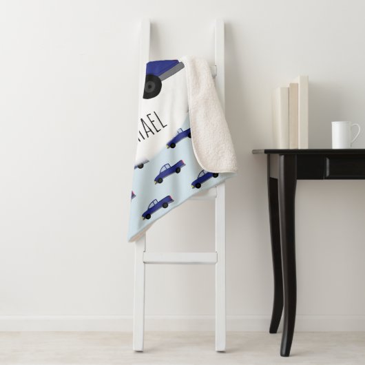 少年のかわいい青いピックアップトラックの漫画の子どもたち シェルパブランケット (インサイチュ)