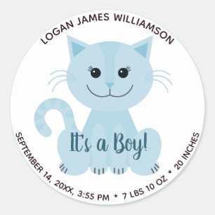 少年のかわいい青猫の子猫ベビー誕生 ラウンドシール