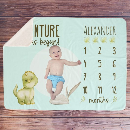 少年のかわいいTレックス恐竜ベビーマイルストーン シェルパブランケット