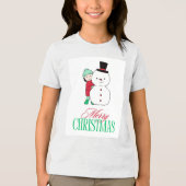 少年のぞきのまわりに雪だるま トライブレンドＴシャツ (正面)