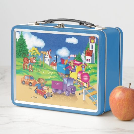 少年のために列車と車 メタルランチボックス (インサイチュ)