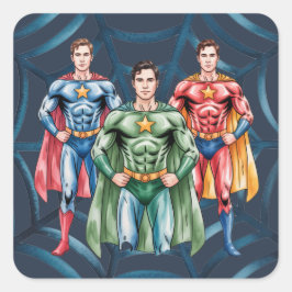 少年のためのスーパーヒーロー誕生日パーティー スクエアシール