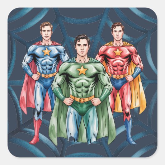 少年のためのスーパーヒーロー誕生日パーティー スクエアシール (正面)