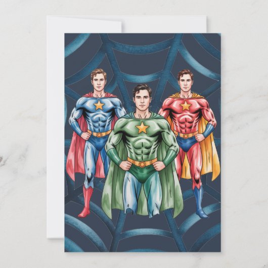 少年のためのスーパーヒーロー誕生日パーティー 招待状 (裏面)