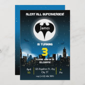 少年のためのスーパーヒーロー誕生日招待状 招待状 (正面/裏面)