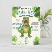 少年のためのパーソナルグリーン恐竜の誕生日パーティー 招待状 (スタンド正面)