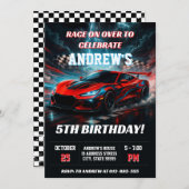 少年のためのパーソナルレーシングカースポーツの誕生日 招待状 (正面/裏面)