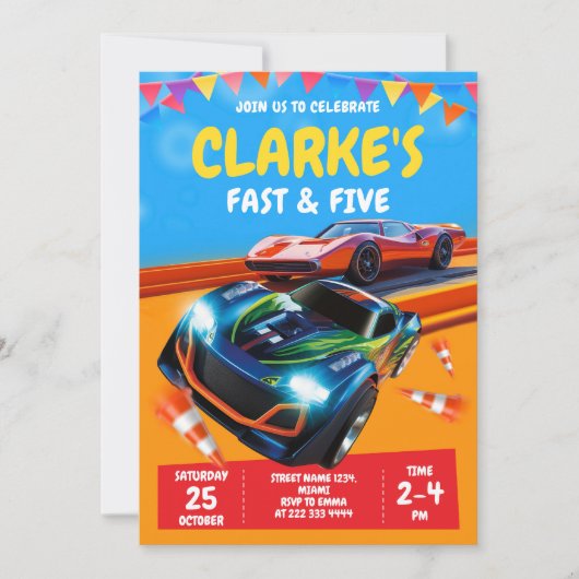 少年のためのファストカーレースパーティの招待状 招待状 (正面)