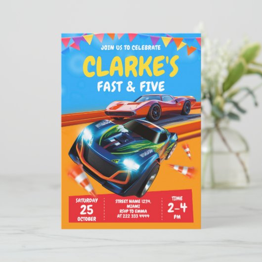 少年のためのファストカーレースパーティの招待状 招待状 (スタンド正面)
