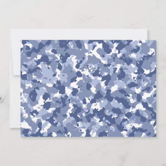 少年のためのブルーカモフラージベビーシャワー 招待状 (裏面)