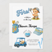 少年のためのブルーゴルフベビーシャワー招待状 招待状 (正面/裏面)