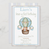 少年のためのベアー・イの最初の誕生日 招待状 (正面/裏面)