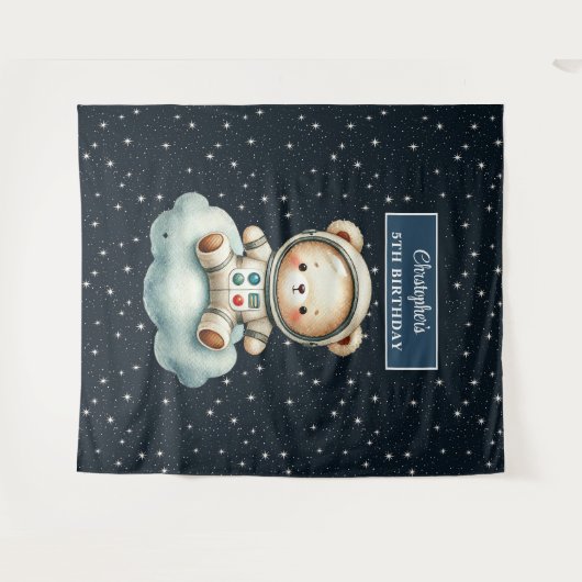 少年のための可愛いテディ宇宙飛行士パーティーの背景 タペストリー (正面(横))