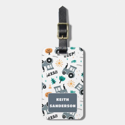 少年のための可愛いファームトラクターのパターン荷物タグ ラゲッジタグ (正面縦)