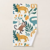 少年のための可愛い野生動物のパターンlブルーイエロー バスタオルセット (ハンドタオル)