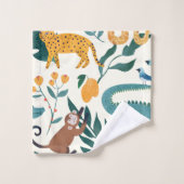 少年のための可愛い野生動物のパターンlブルーイエロー バスタオルセット (ウォッシュタオル)