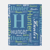 少年のための名前とモノグラムクラウドワードアートブランケット フリースブランケット (正面)