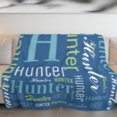 少年のための名前とモノグラムクラウドワードアートブランケット フリースブランケット